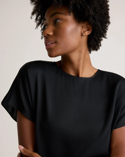 Washable Stretch Silk Split Hem Tee - XS / Ivory