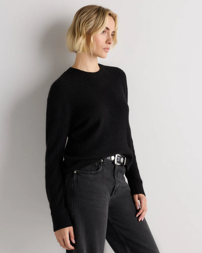 Lightweight Baby Alpaca Ribbed Crewneck - XS / Smoked Charcoal