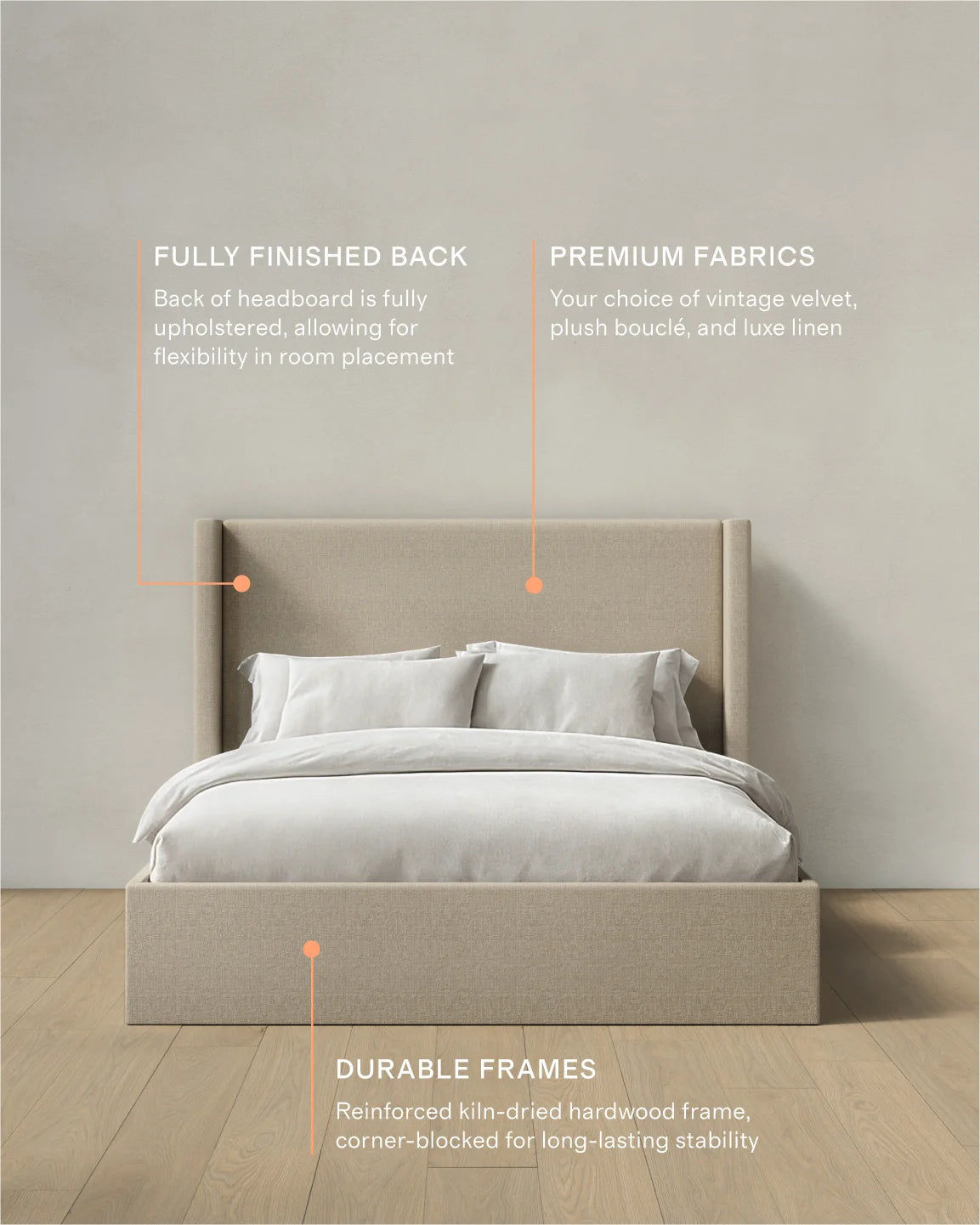 100% Linen Wingback Bed - Full / Canvas