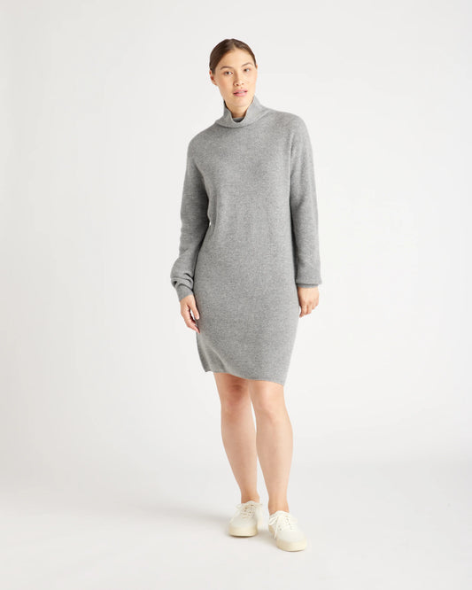 Mongolian Cashmere Textured Sweater Dress - XS / Heather Grey