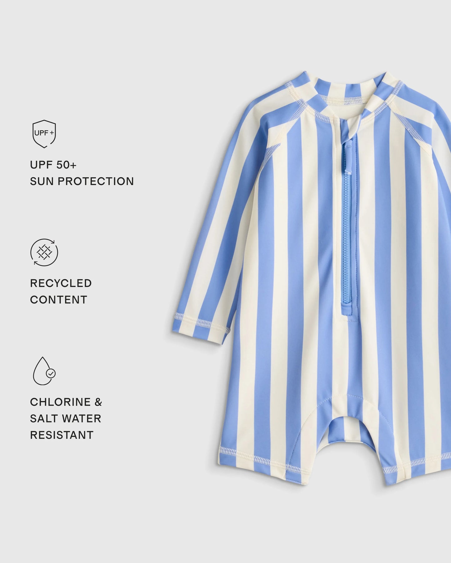 Long Sleeve Zip-Up Rash Guard One-Piece - 0-3M / Peri Beach Stripe