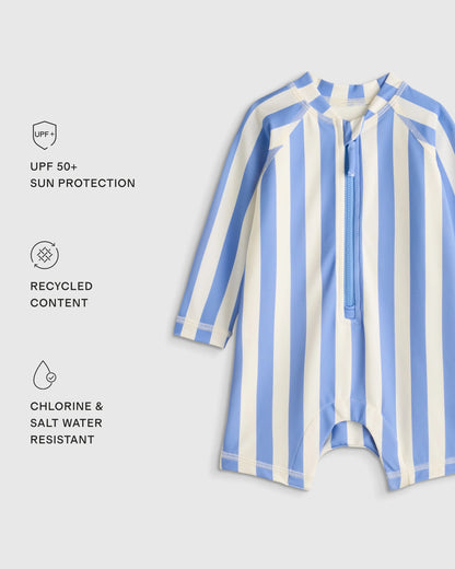 Long Sleeve Zip-Up Rash Guard One-Piece - 2T / Peri Beach Stripe