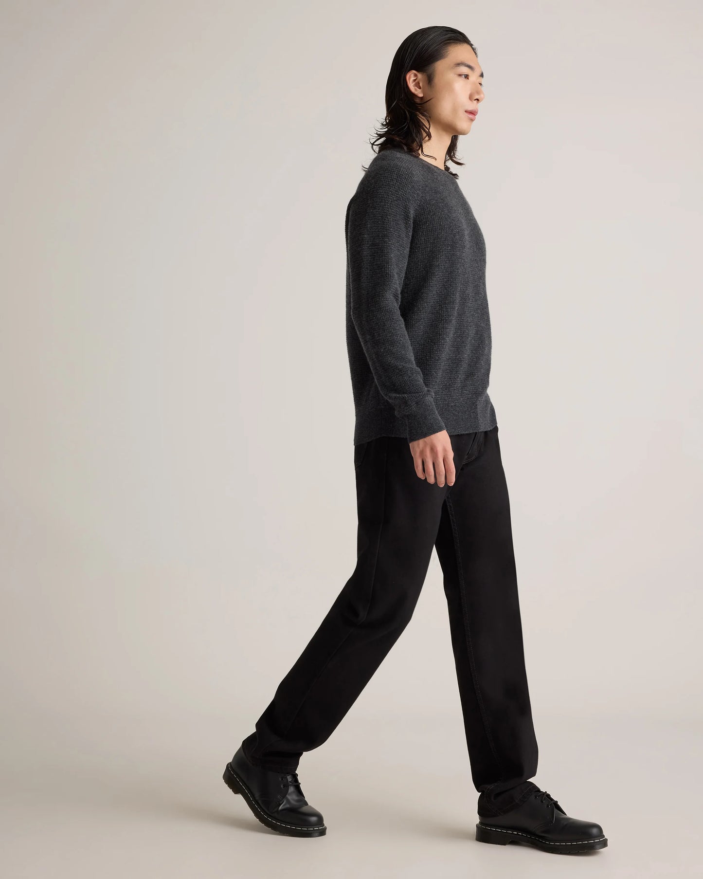 Mongolian Cashmere Waffle Sweatshirt - S / Faded Denim