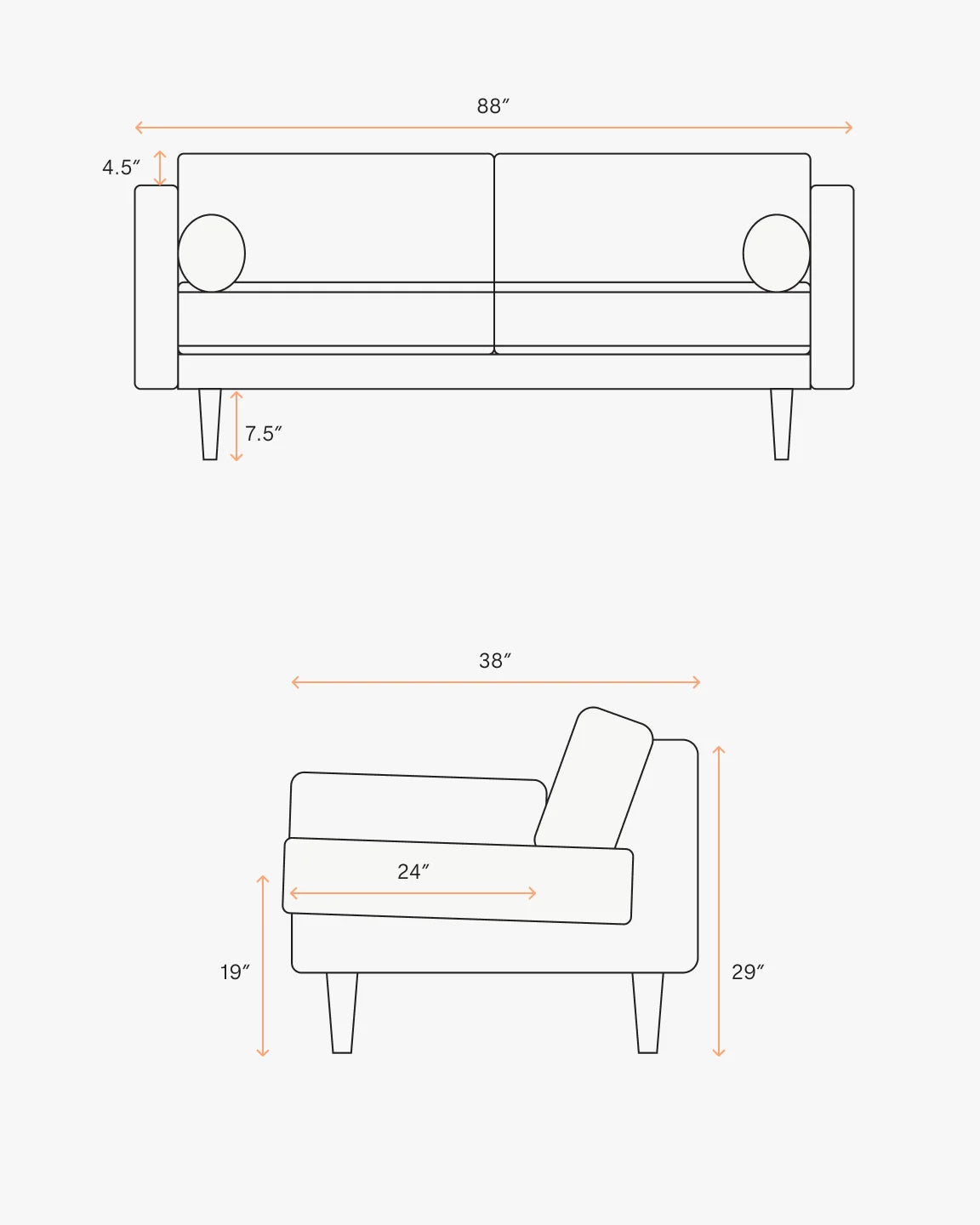 Italian Leather Midcentury Sofa - One Size / Chestnut