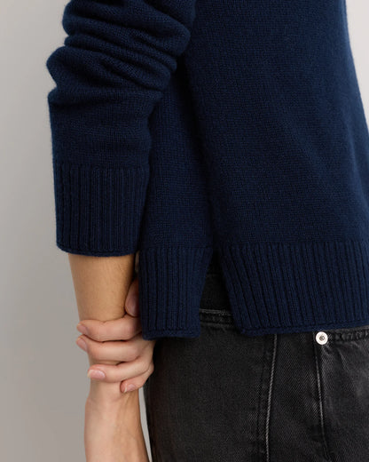 Mongolian Cashmere Boxy Crewneck Sweater - XS / Faded Denim/Brown/Ivory Variegated Stripe