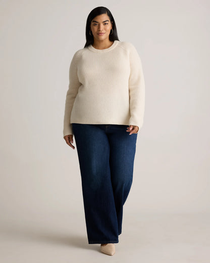 Mongolian Cashmere Fisherman Crewneck Sweater - 1X / Pale Custard Yellow