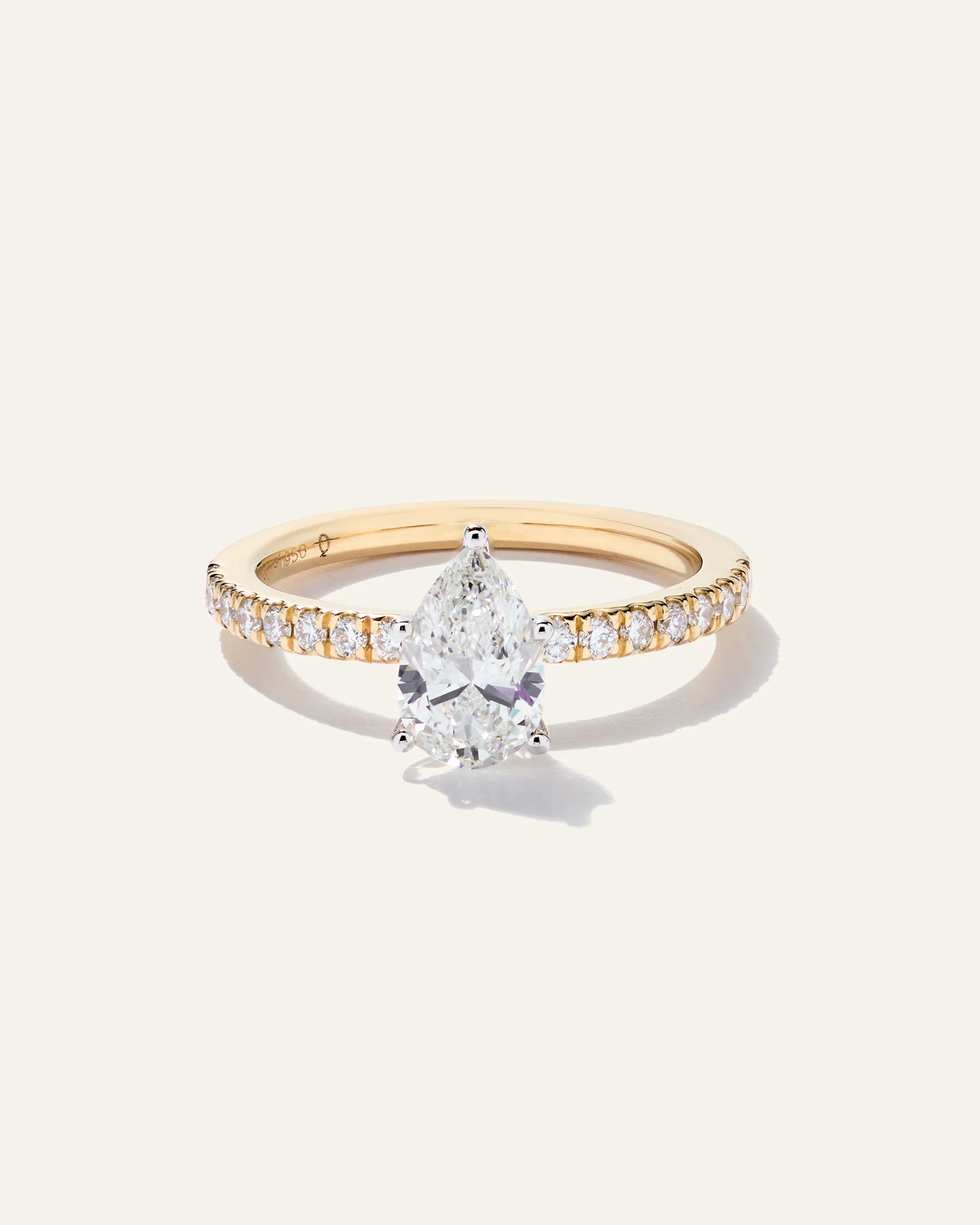 Lab Grown Diamond Pear Petite Pave Engagement Ring - 1ct - 4 / Yellow Gold
