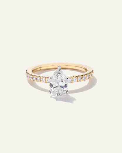 Lab Grown Diamond Pear Petite Pave Engagement Ring - 1ct - 4 / Yellow Gold