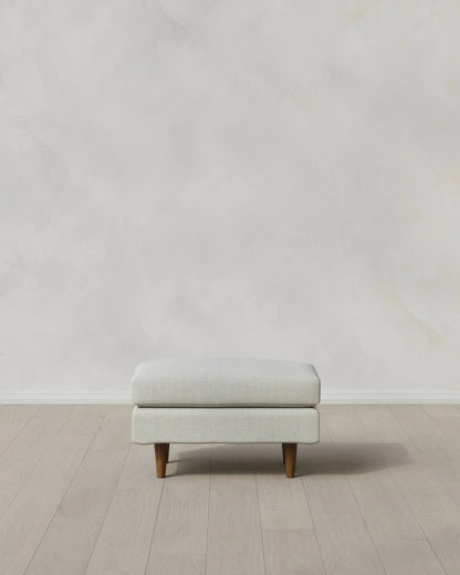 Atlas Midcentury Ottoman in Performance Chenille Linen Blend - 31.5" / Snow