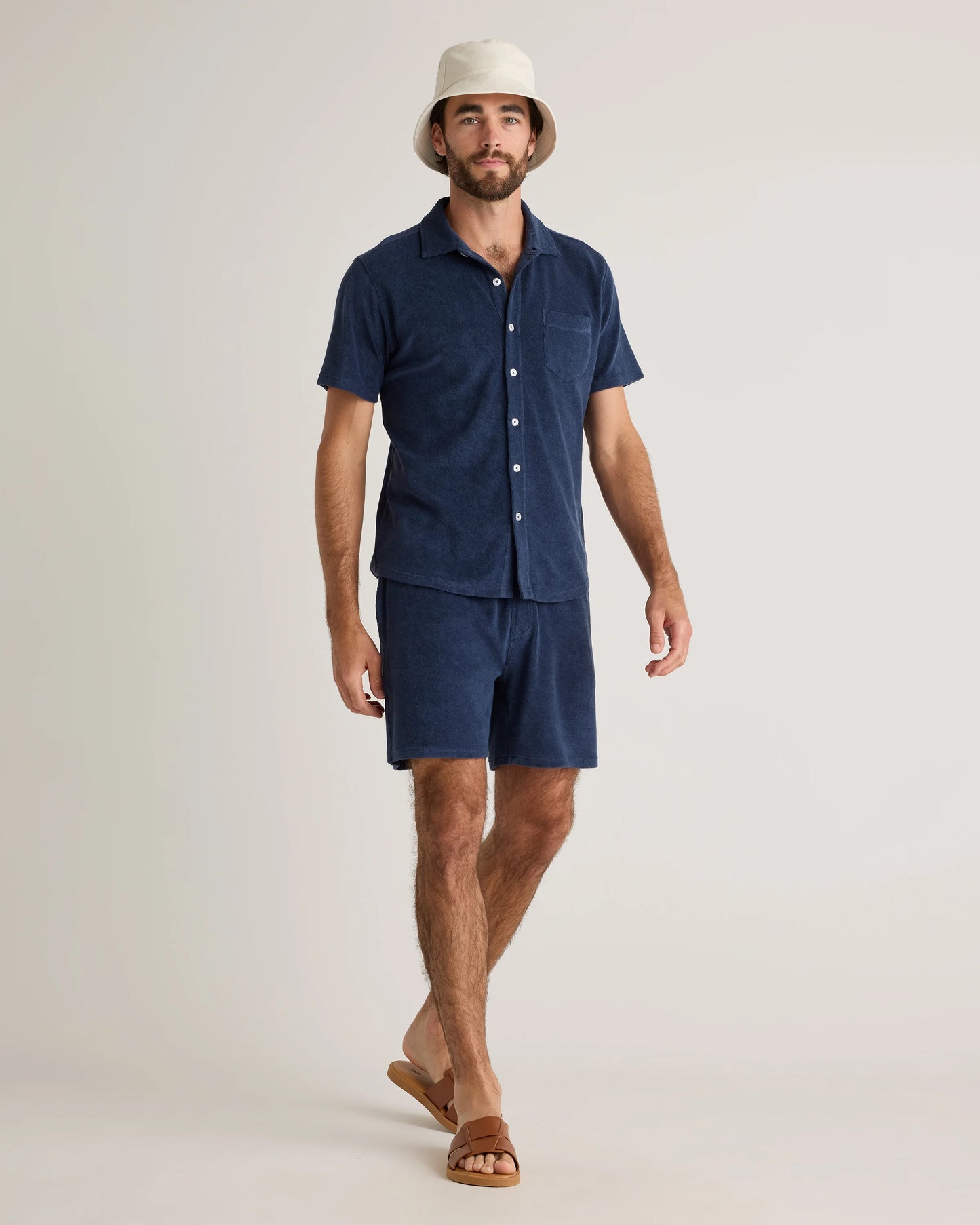 100% Organic Cotton Terry Towel Shorts - 6.5" - S / Deep Navy