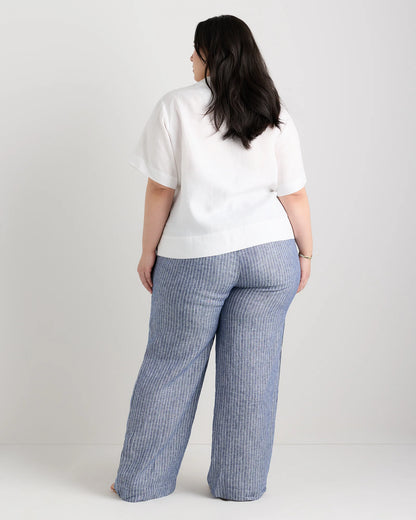 100% European Linen Wide Leg Pants - 1X / Black