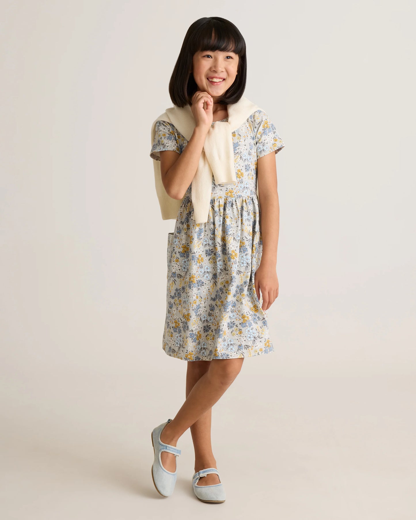 Organic Cotton Fit and Flare Pocket Dress - 6 / Cloud Rainbow Stripe
