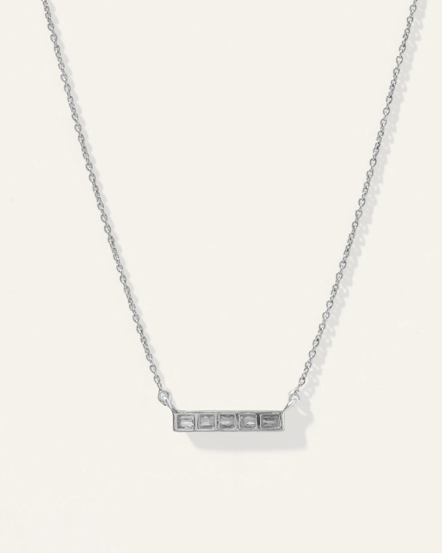14K Gold Diamond Baguette Bar Necklace - One Size / White Gold