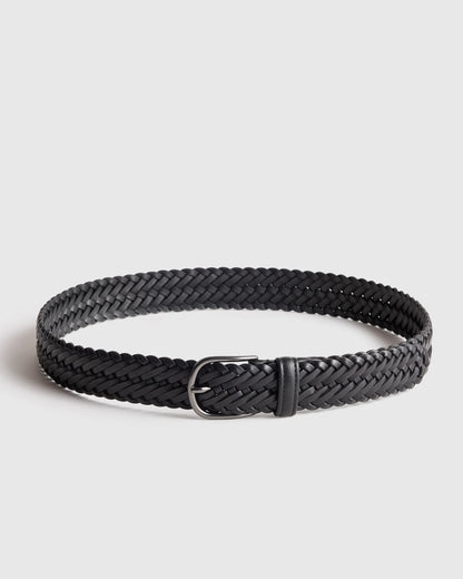Jack Italian Leather Woven Belt - 30 / Hickory