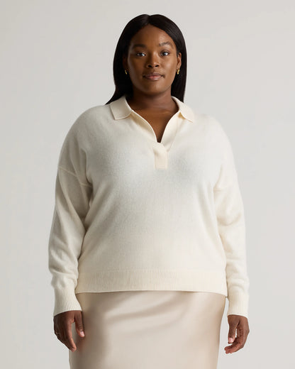 Mongolian Cashmere Polo Sweater - 1X / Ivory