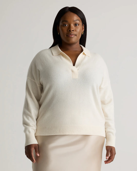 Mongolian Cashmere Polo Sweater - 1X / Ivory