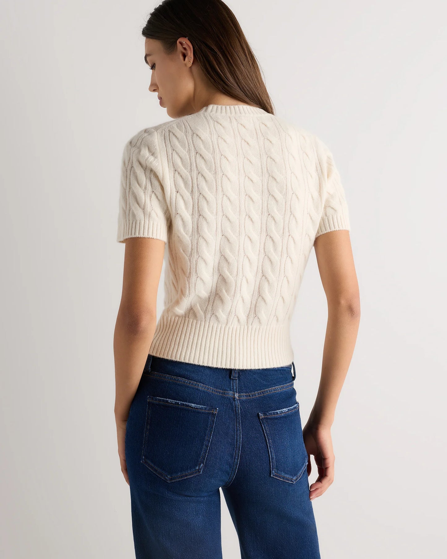 Mongolian Cashmere Shrunken Cable Tee - XS / Ivory