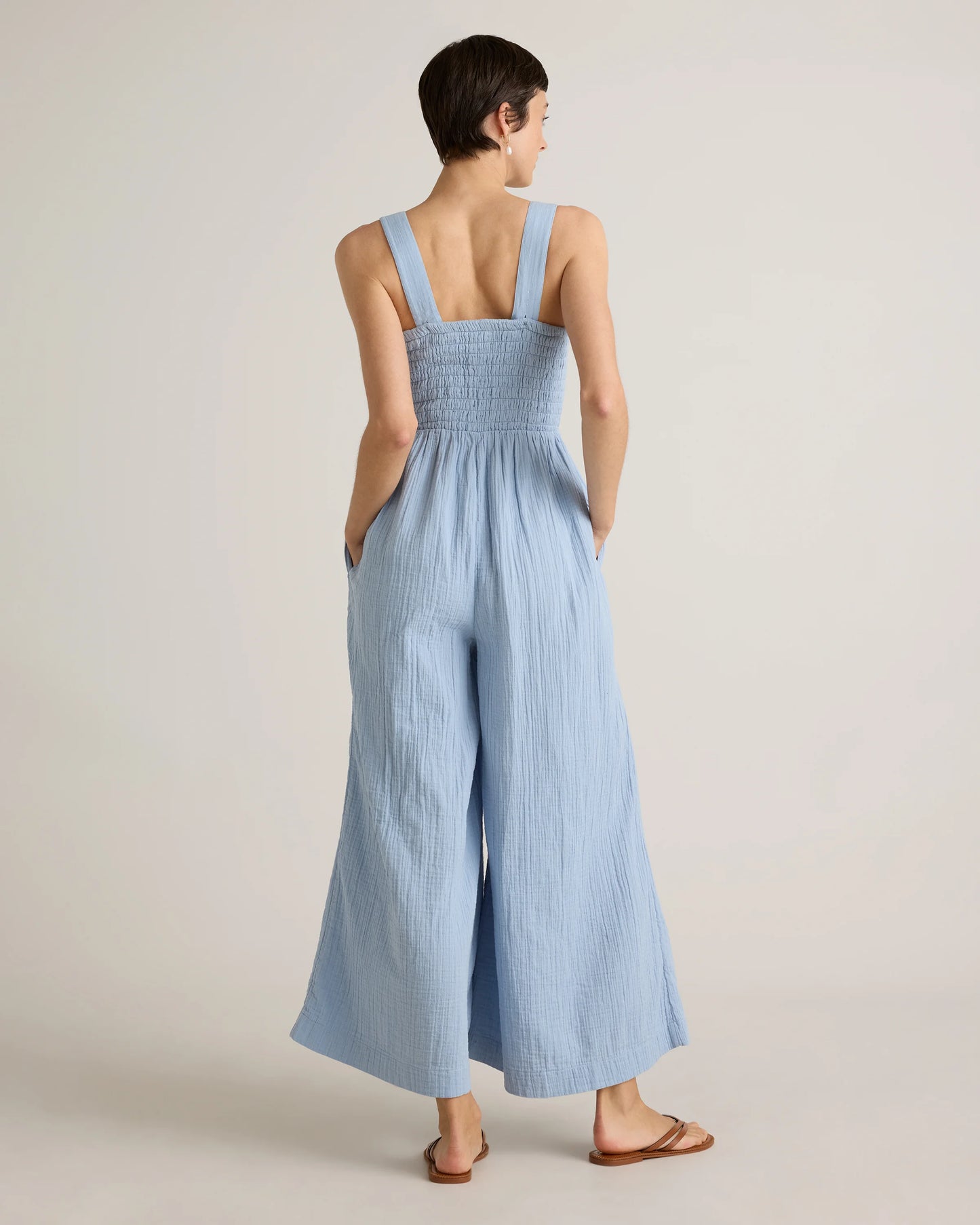 100% Organic Cotton Gauze Smocked Wide Leg Jumpsuit - XS / Spiced Orange