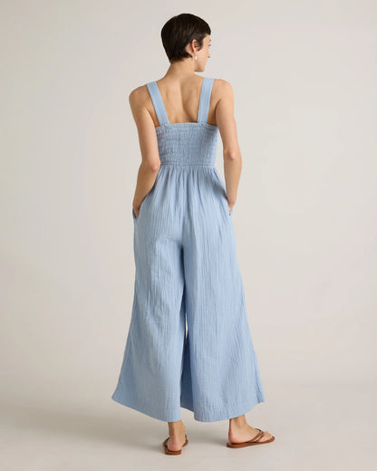 100% Organic Cotton Gauze Smocked Wide Leg Jumpsuit - XS / Spiced Orange