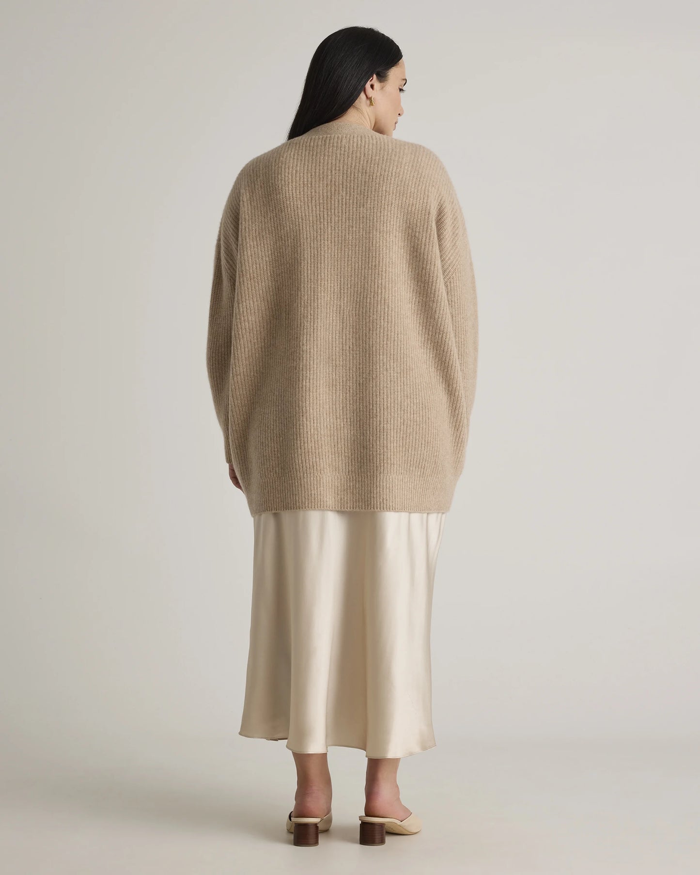 Mongolian Cashmere Oversized Boyfriend Cardigan Sweater - 1X / Camel