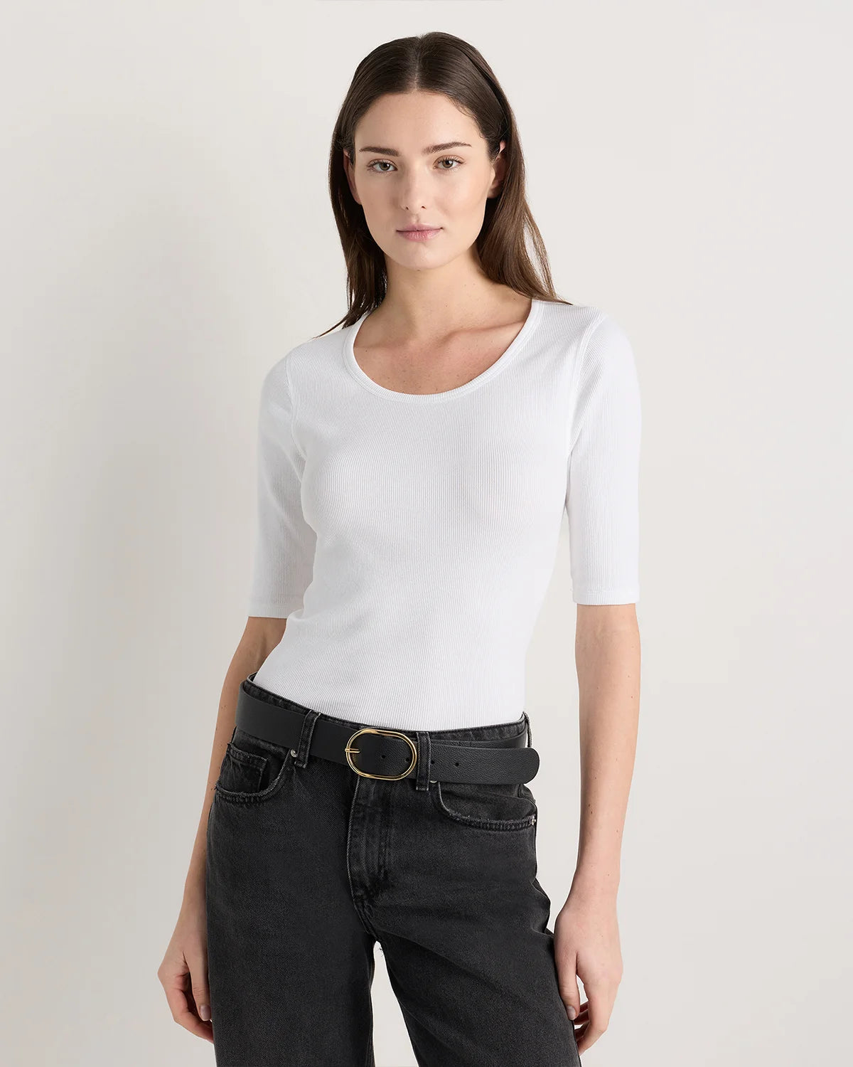 Organic Cotton Micro-Rib Elbow Sleeve Tee - XS / Moonstone Blue