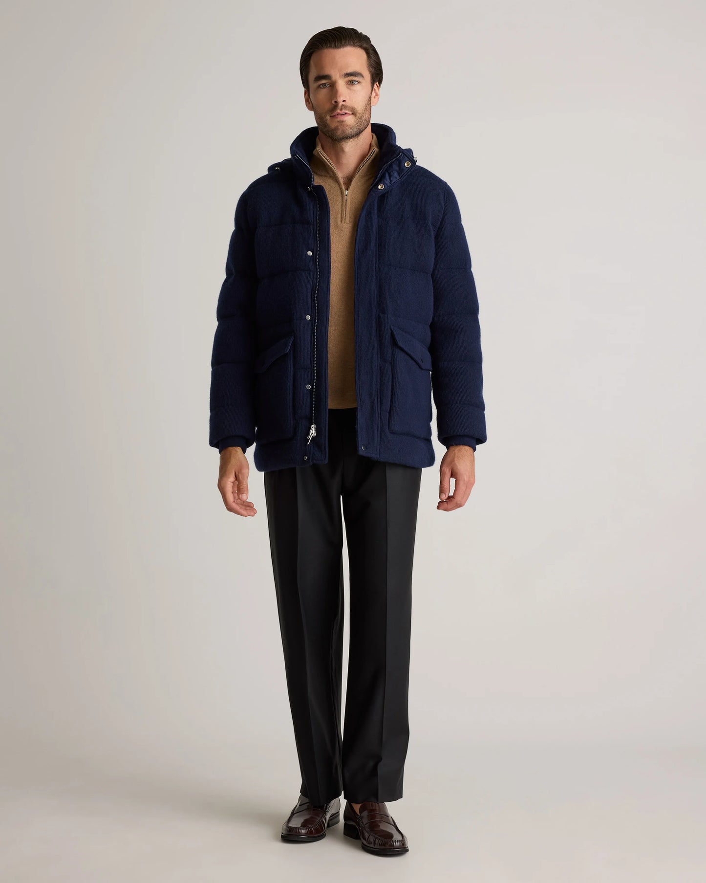 Mongolian Cashmere Puffer Coat - S / True Navy