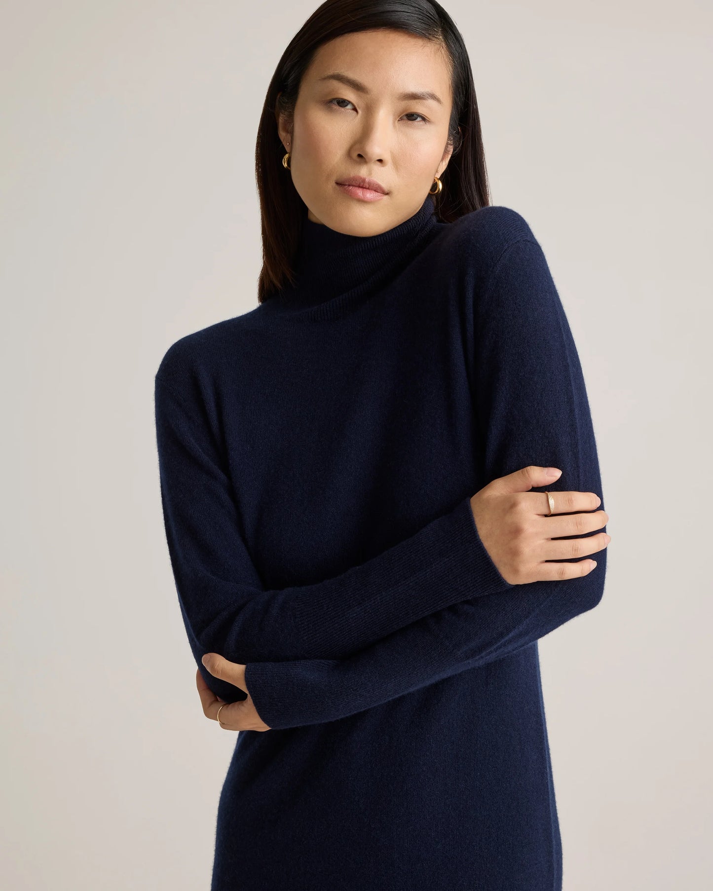 Mongolian Cashmere Turtleneck Midi Sweater Dress - XS / Charcoal