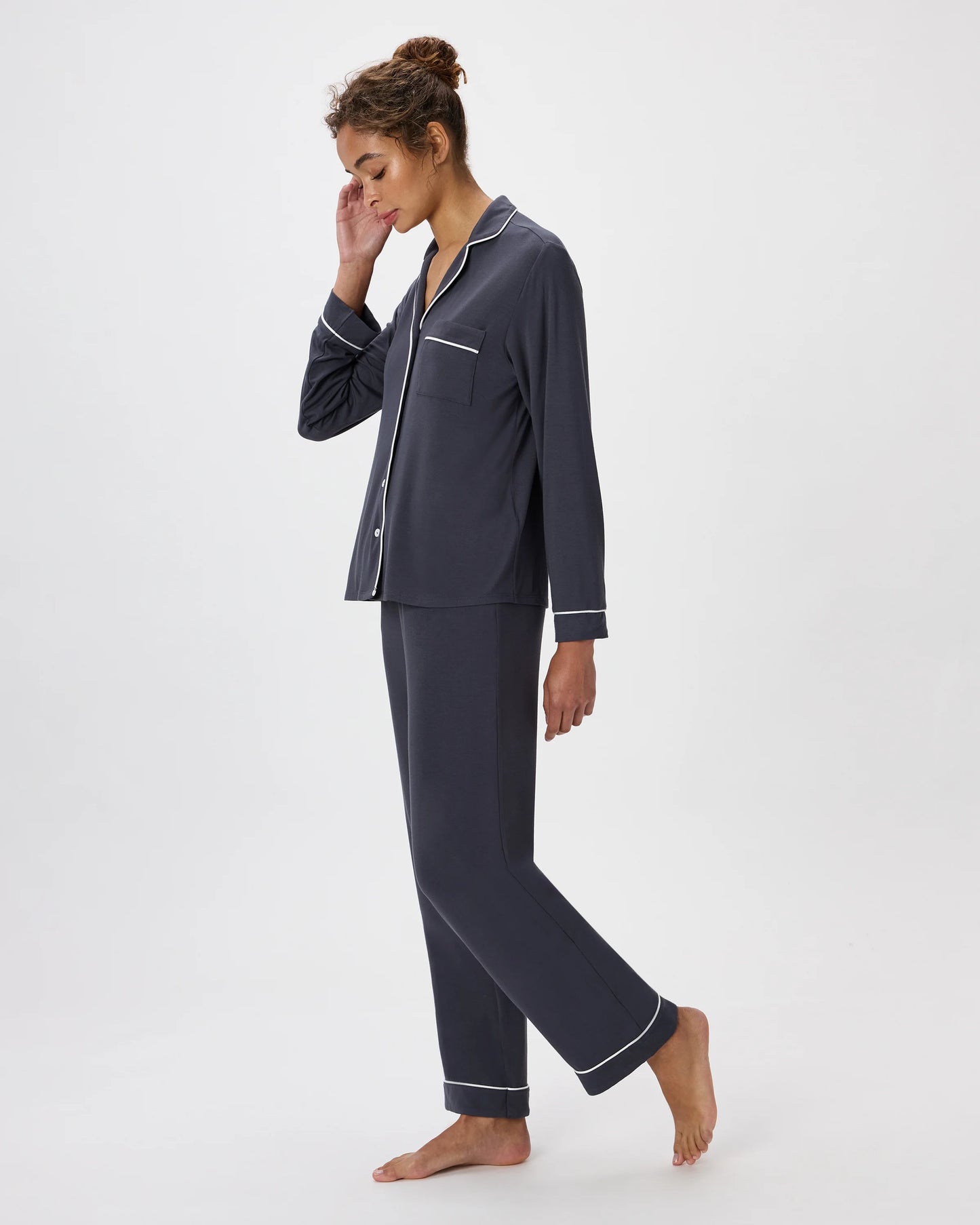 Bamboo Jersey Long Sleeve Pajama Set - XS / True Black