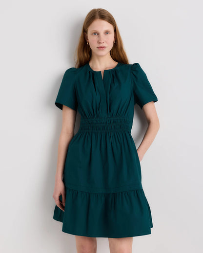 100% Organic Cotton Poplin Tiered Mini Dress - XS / Riviera Blue Heirloom Floral
