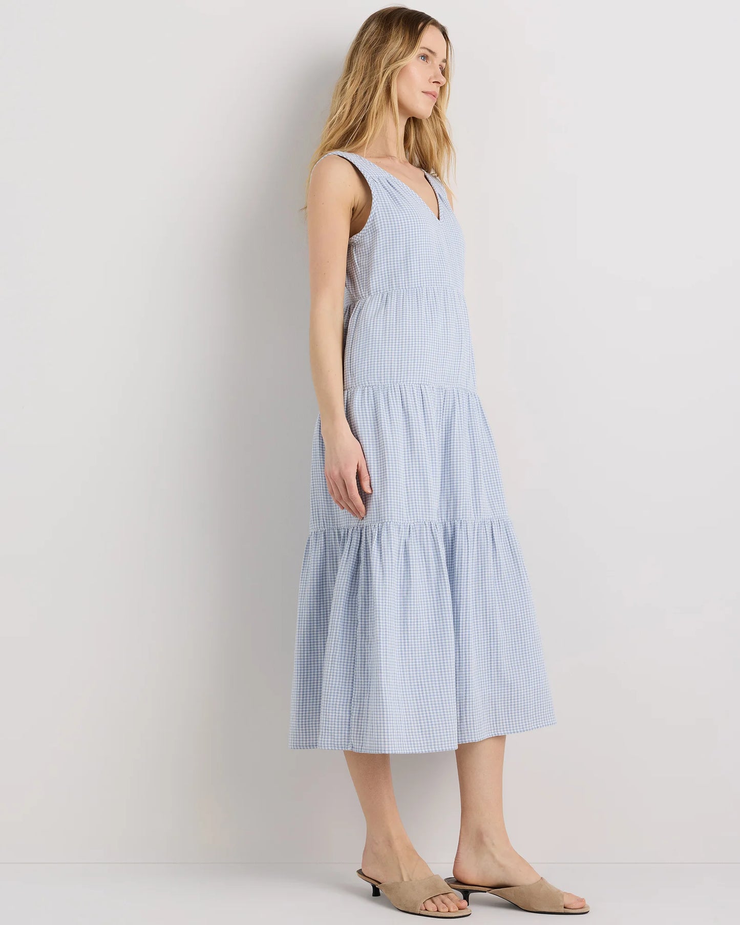 100% Organic Cotton Gauze Tiered Maxi Dress - XS / Indigo Blue