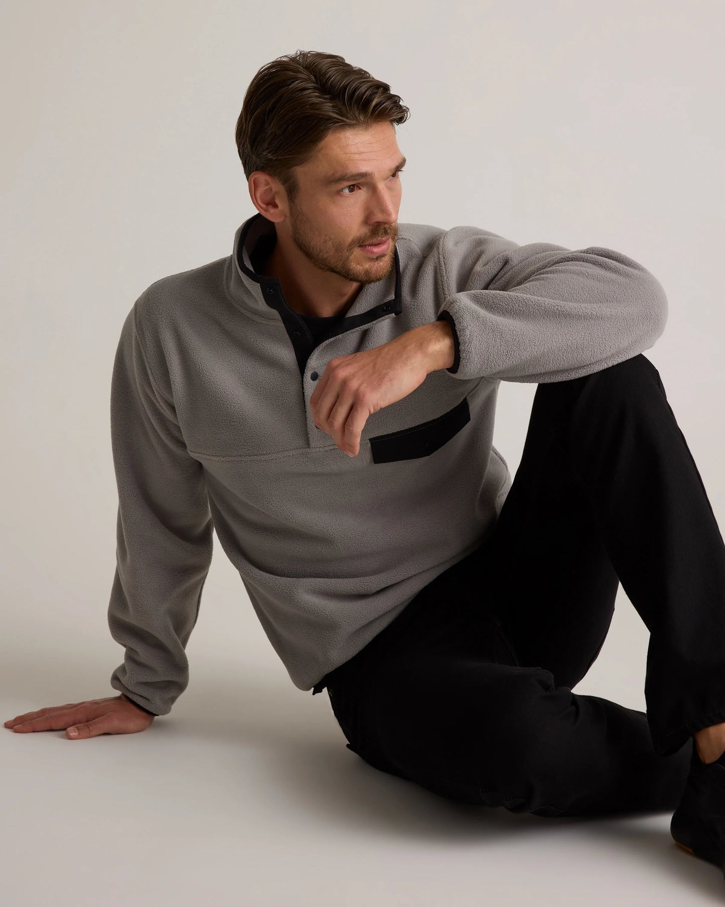 Polar Fleece Snap Pullover - S / Bold Black