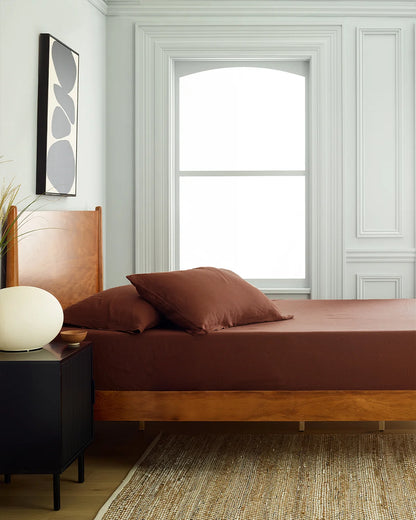 European Linen Fitted Sheet Set - Twin / Peach