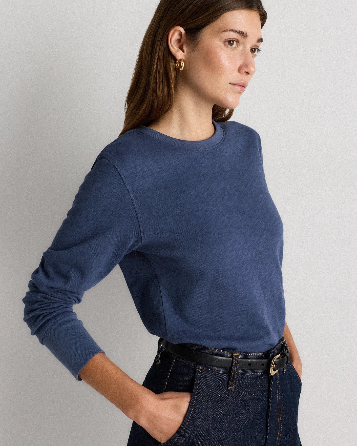 100% Organic Cotton Slub Long Sleeve Tee - XS / Smoked Thyme Green