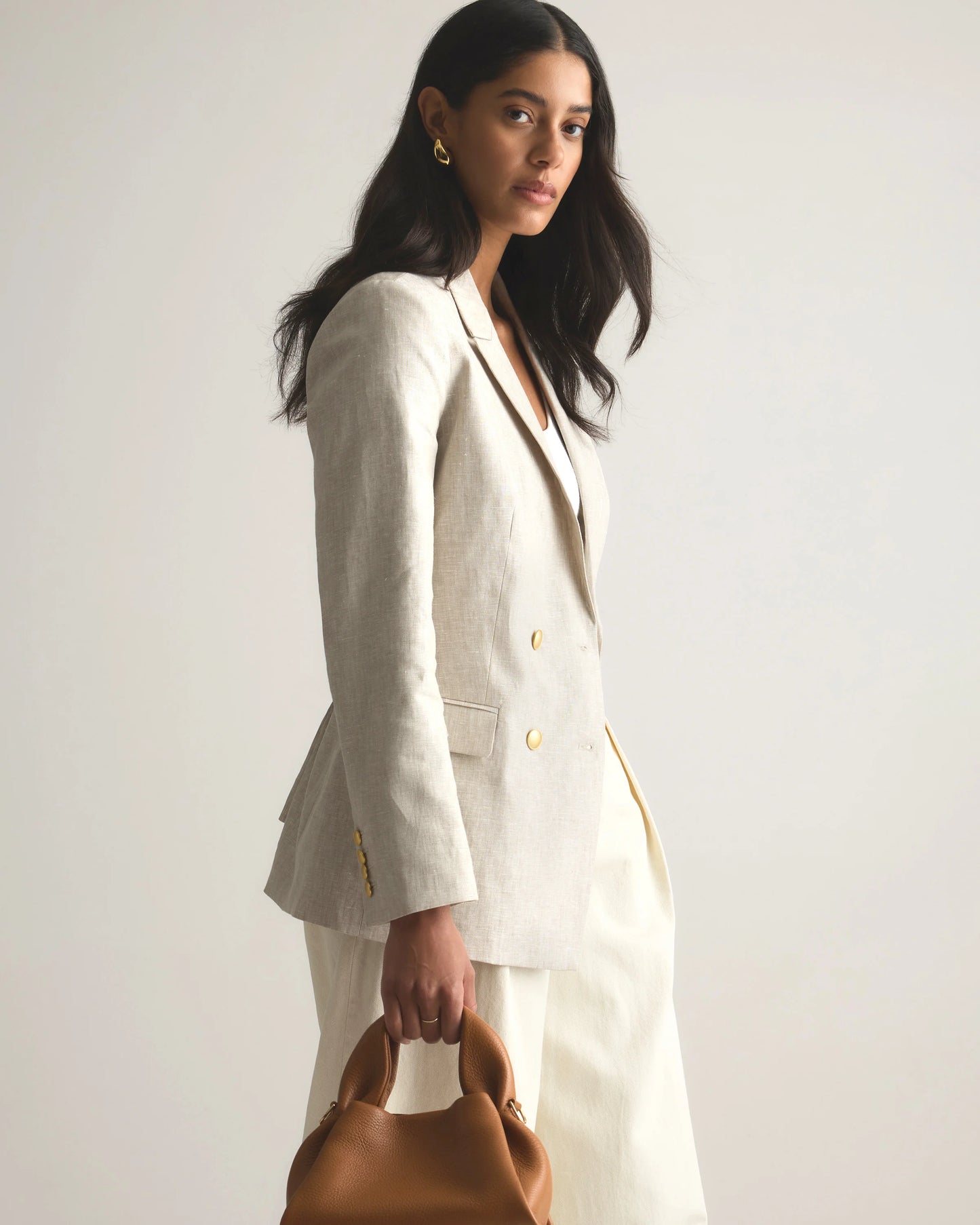 100% European Linen Relaxed Double-Breasted Blazer - XS / Blue Pinstripe