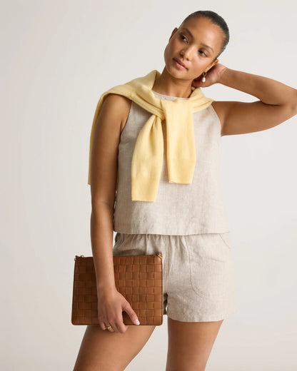100% European Linen Shorts - XS / Taupe Brown Gingham