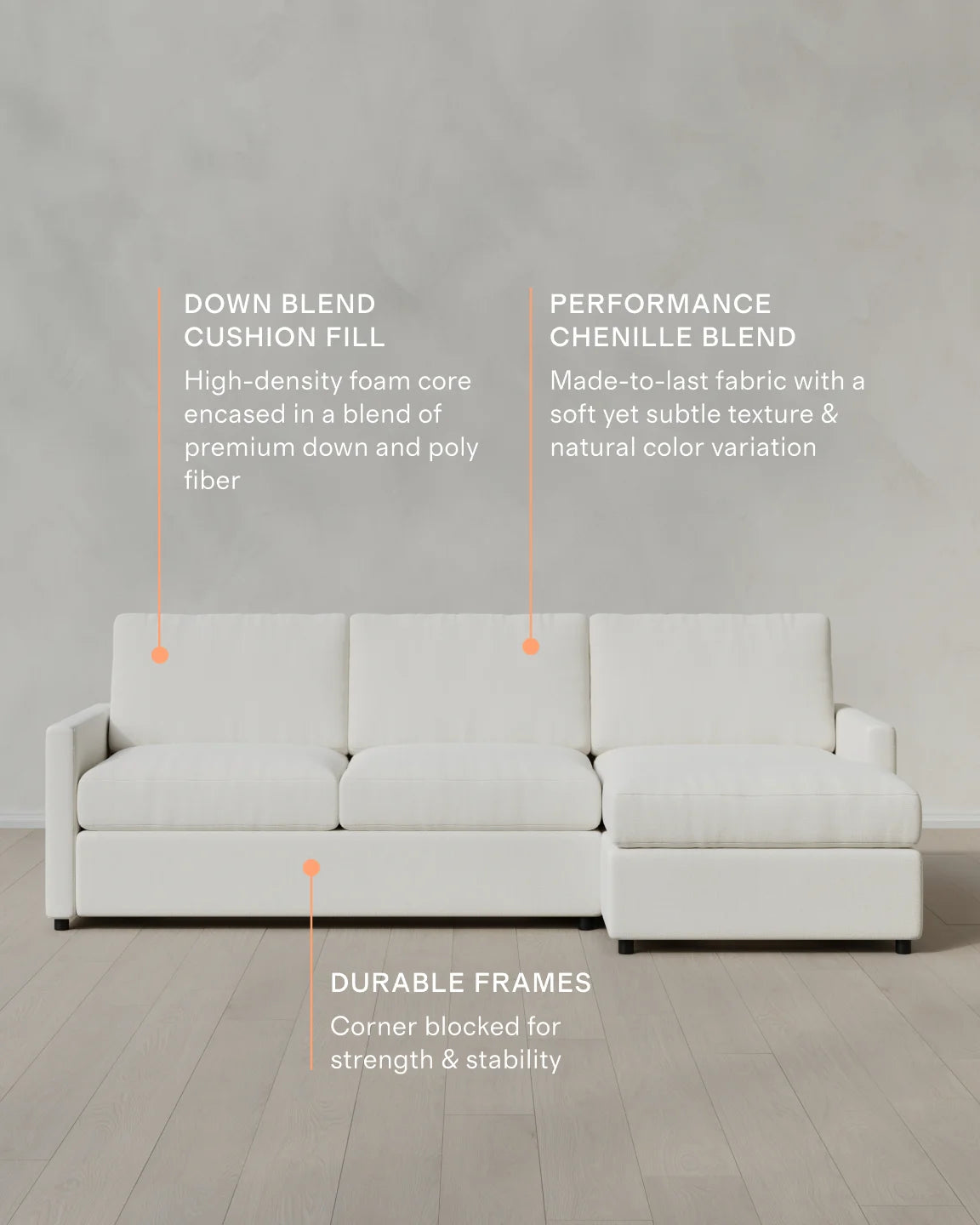 Brennan Performance Chenille Linen Blend Chaise Sectional - Right Arm / Snow