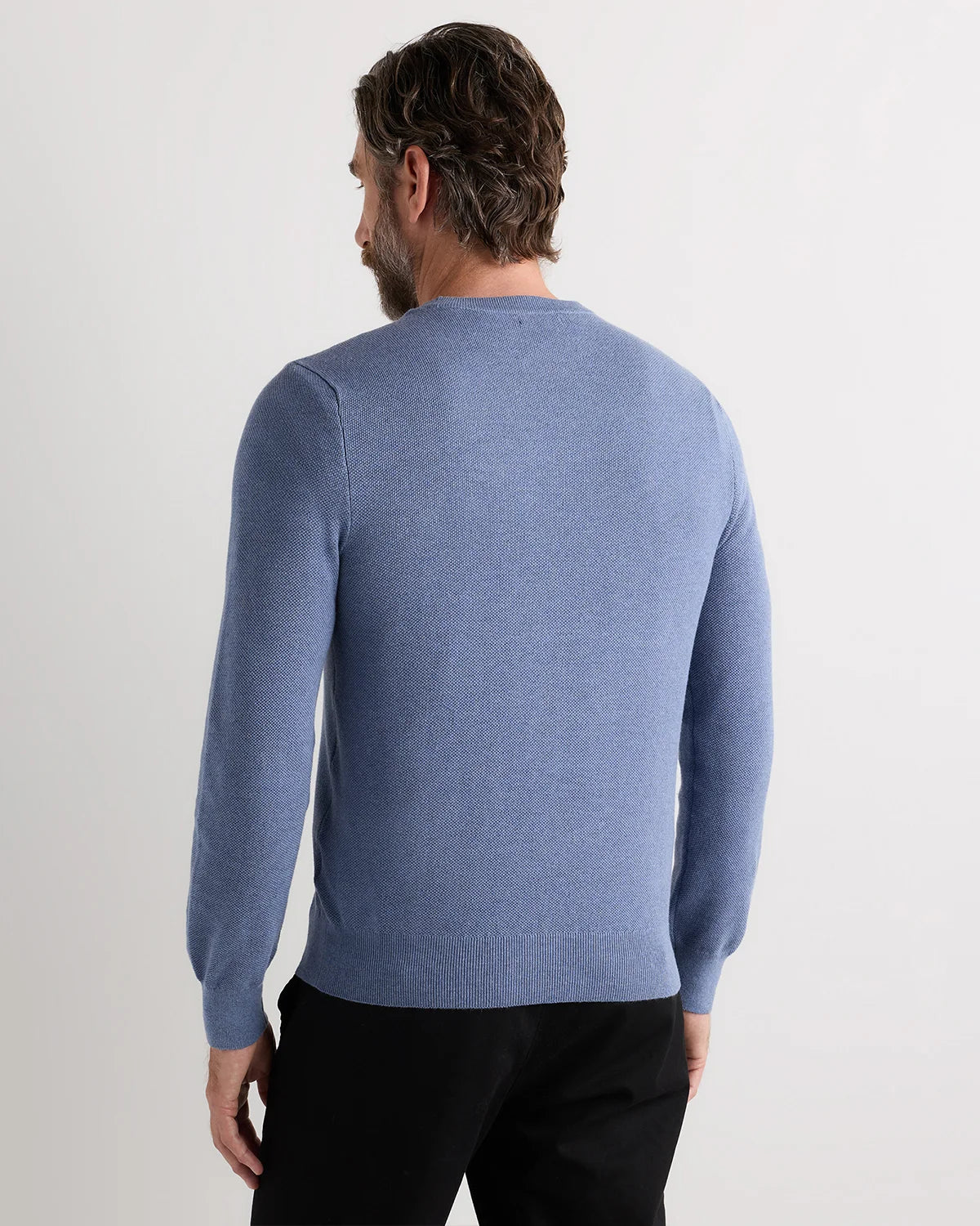 100% Organic Cotton Pique Crewneck Sweater - S / Moonstone Blue