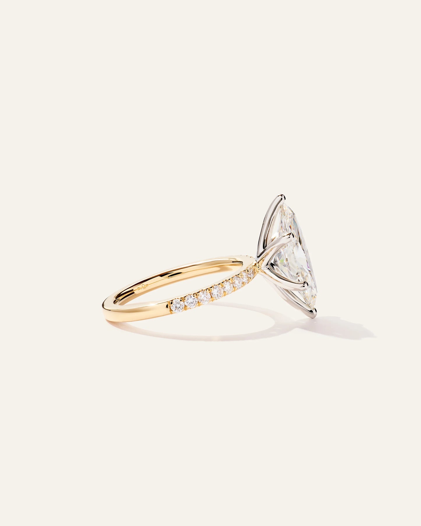 Lab Grown Diamond Marquise Petite Pave Engagement Ring - 3ct - 4 / Yellow Gold