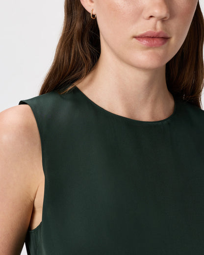 Washable Stretch Silk Shell Tank - XS / Forest Green