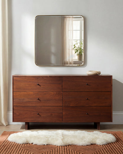 Solid Wood Platform 6-Drawer Dresser - One Size / Walnut Brown