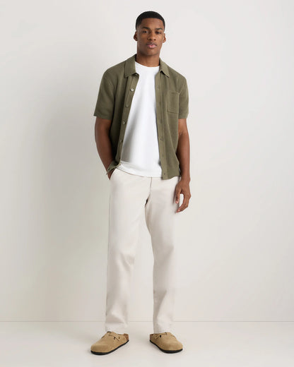 100% Organic Cotton Mesh-Stitch Button-Up Sweater Polo - XS / Speckled Beige