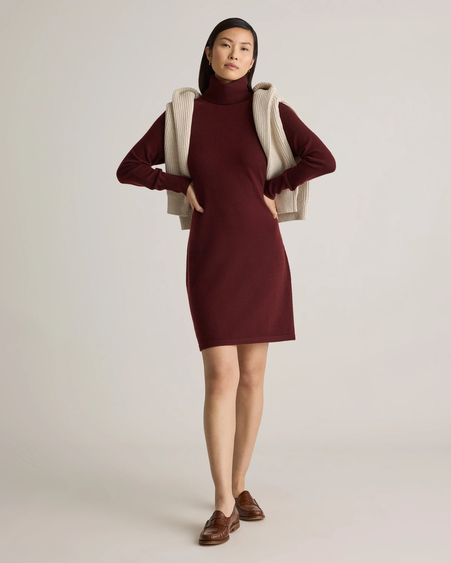 Mongolian Cashmere Turtleneck Sweater Dress - XS / Moss