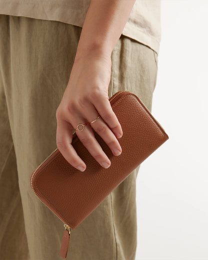 Italian Pebbled Leather Continental Wallet - One Size / Taupe