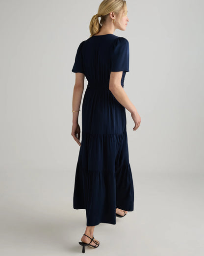 Washable Stretch Silk Tiered Maxi Dress - XS / Navy