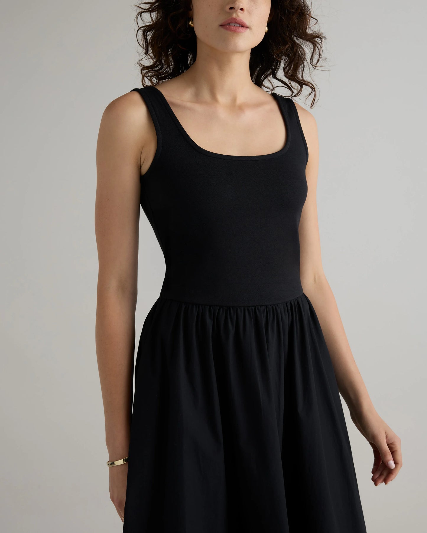 Cotton Mixed Media Tank Dress - XS / Pale Custard Yellow