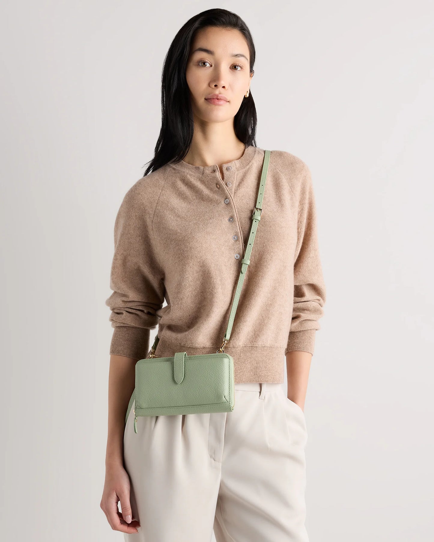 Italian Leather Phone Wallet Crossbody - One Size / Cognac