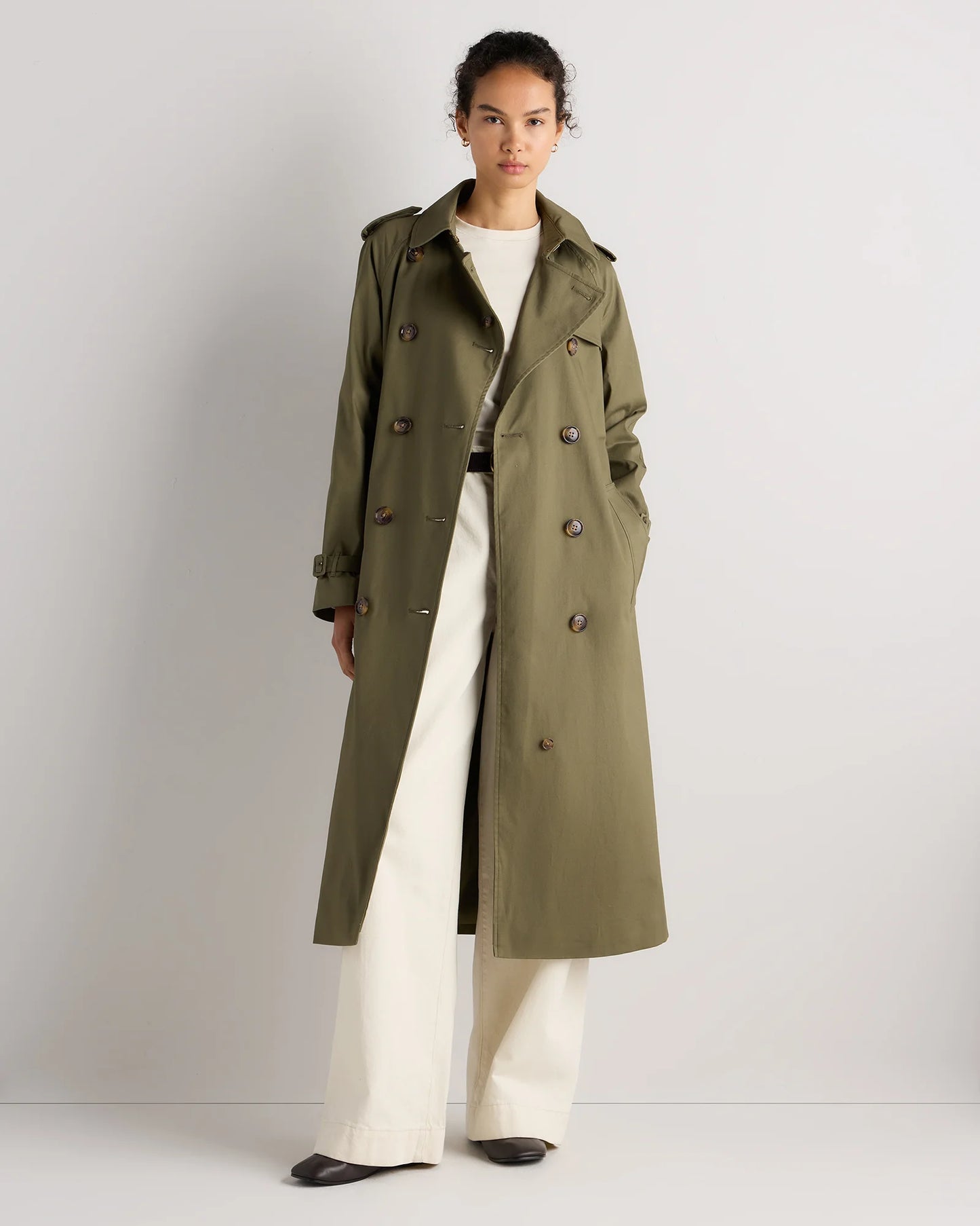 Comfort Stretch Long Trench Coat - XS / Dark Khaki