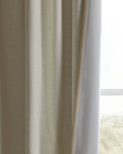 Piped Edge Cotton True Blackout Curtain - Single Panel - 48x84 / Natural/White Piping