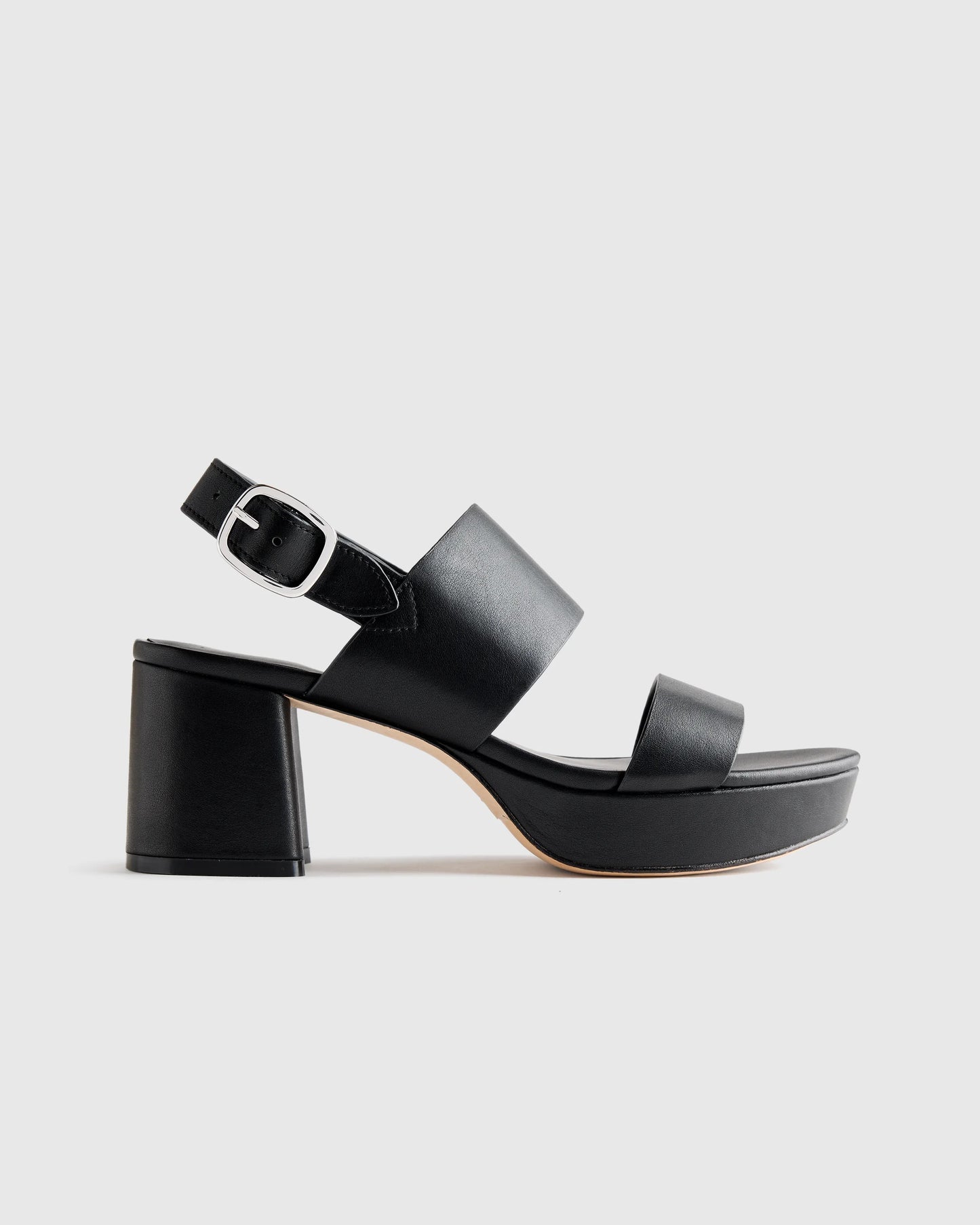 Italian Leather Double Band Block Heel Sandal - 5 / Black