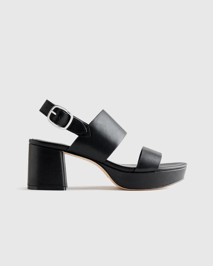 Italian Leather Double Band Block Heel Sandal - 5 / Black